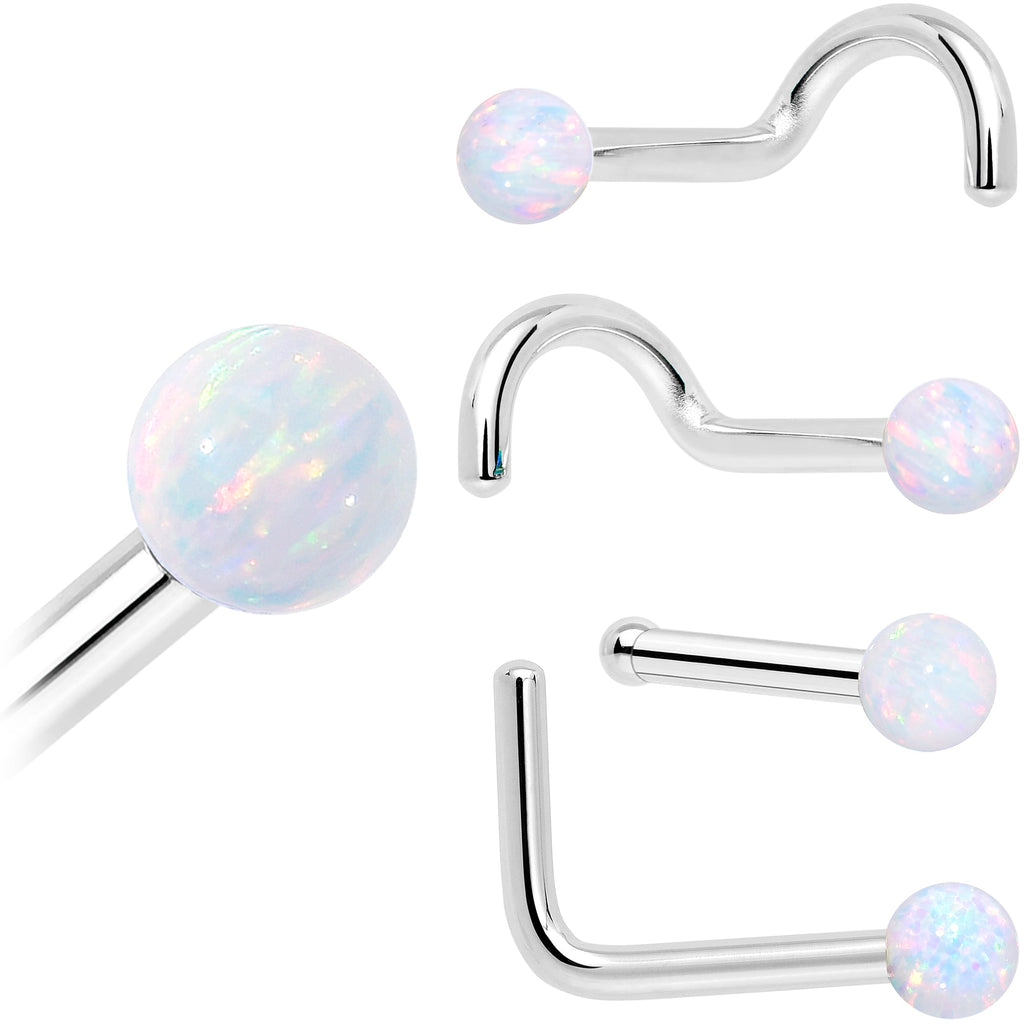BodyCandy 14k White Gold 2.5mm Synthetic Opal Ball Nose Ring — fabric or material detail