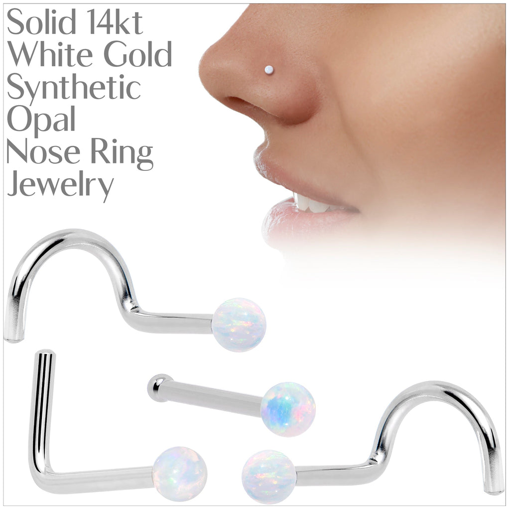 BodyCandy 14k White Gold 2.5mm Synthetic Opal Ball Nose Ring — lifestyle context