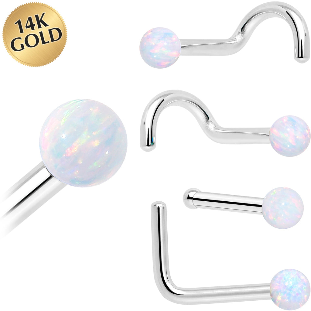 BodyCandy 14k White Gold 2.5mm Synthetic Opal Ball Nose Ring — main product shot