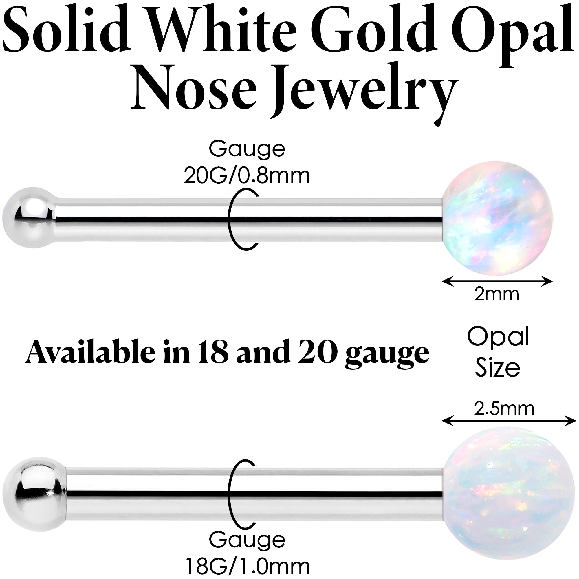 BodyCandy 14k White Gold 2.5mm Synthetic Opal Ball Nose Ring — detail close-up