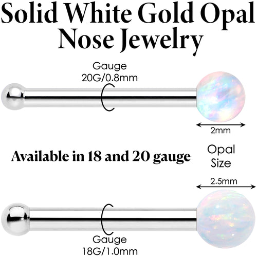 BodyCandy 14k White Gold 2.5mm Synthetic Opal Ball Nose Ring — detail close-up