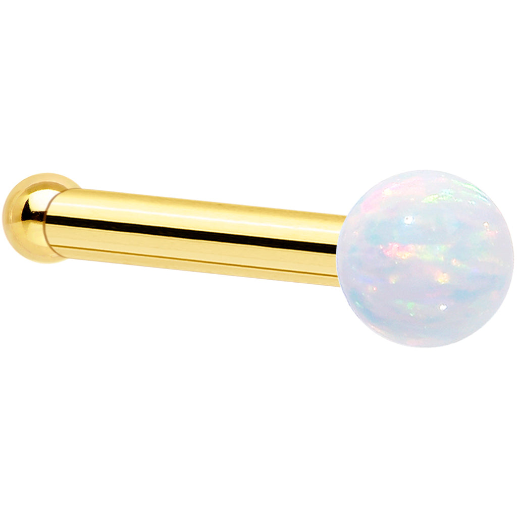 BodyCandy 14k Yellow Gold 2.5mm Synthetic Opal Ball Nose Ring — back view