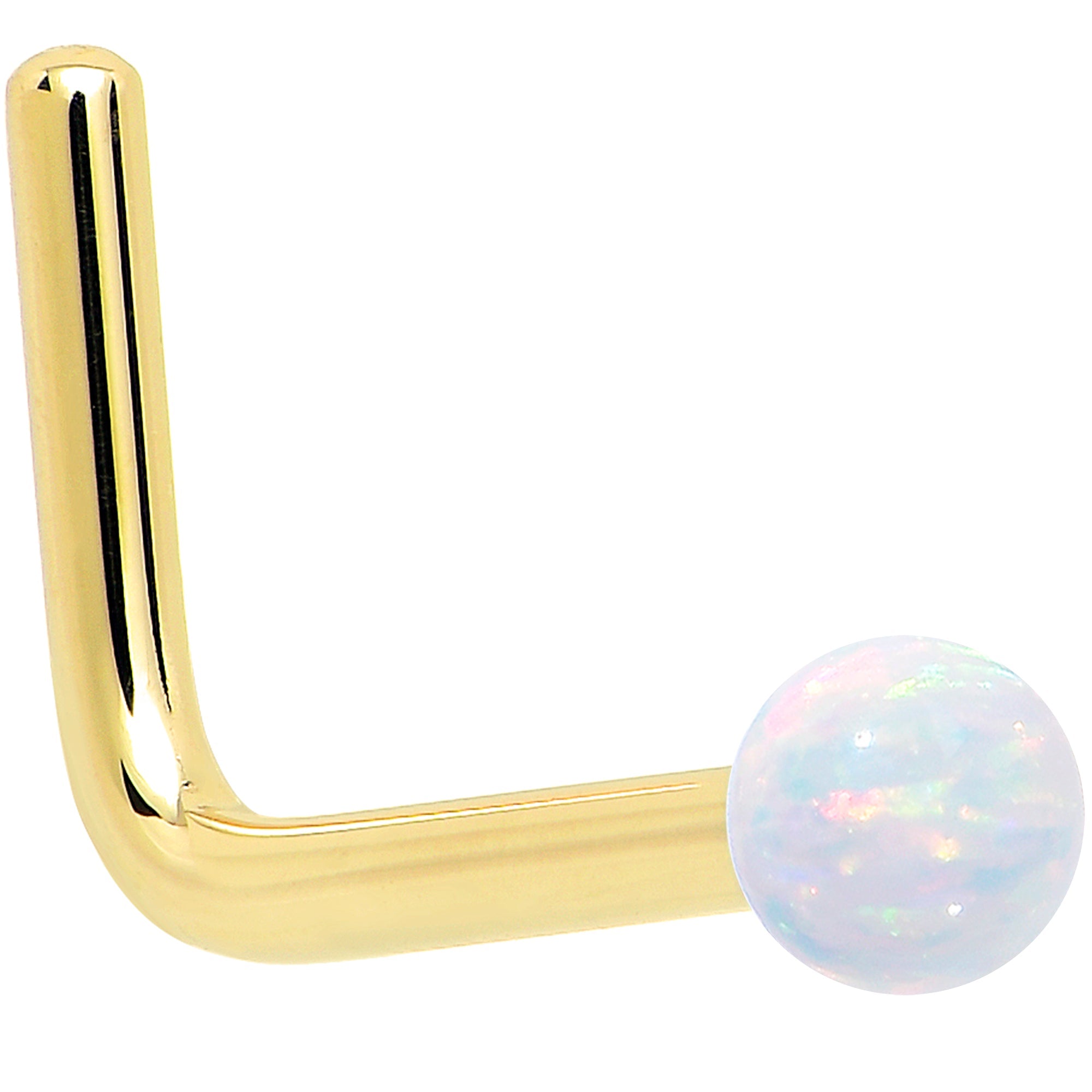 BodyCandy 14k Yellow Gold 2.5mm Synthetic Opal Ball Nose Ring — alternative angle