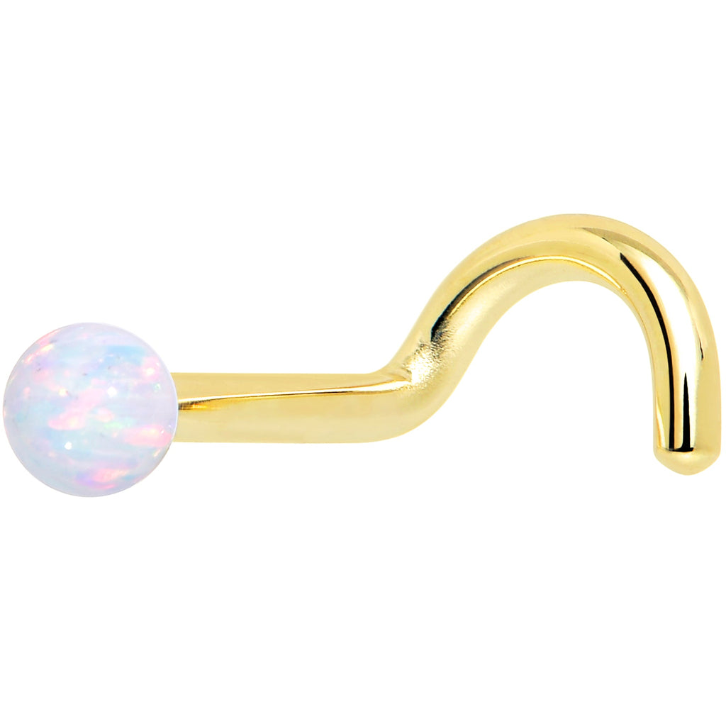 BodyCandy 14k Yellow Gold 2.5mm Synthetic Opal Ball Nose Ring — in-use photo