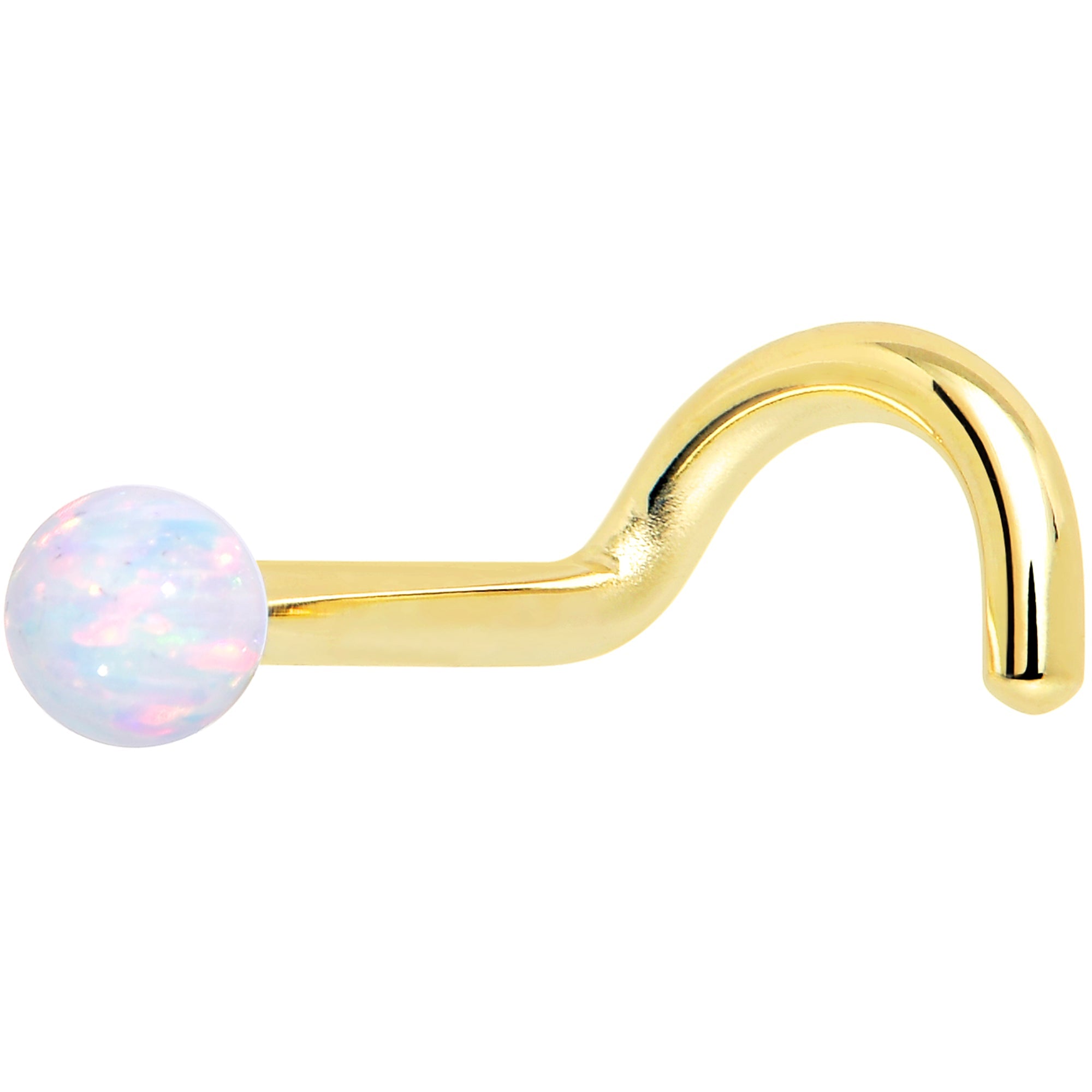 BodyCandy 14k Yellow Gold 2.5mm Synthetic Opal Ball Nose Ring — in-use photo