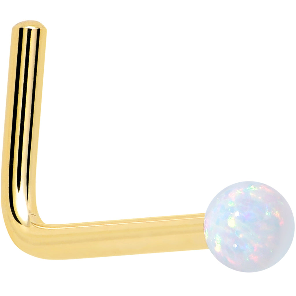 BodyCandy 14k Yellow Gold 2.5mm Synthetic Opal Ball Nose Ring — color detail