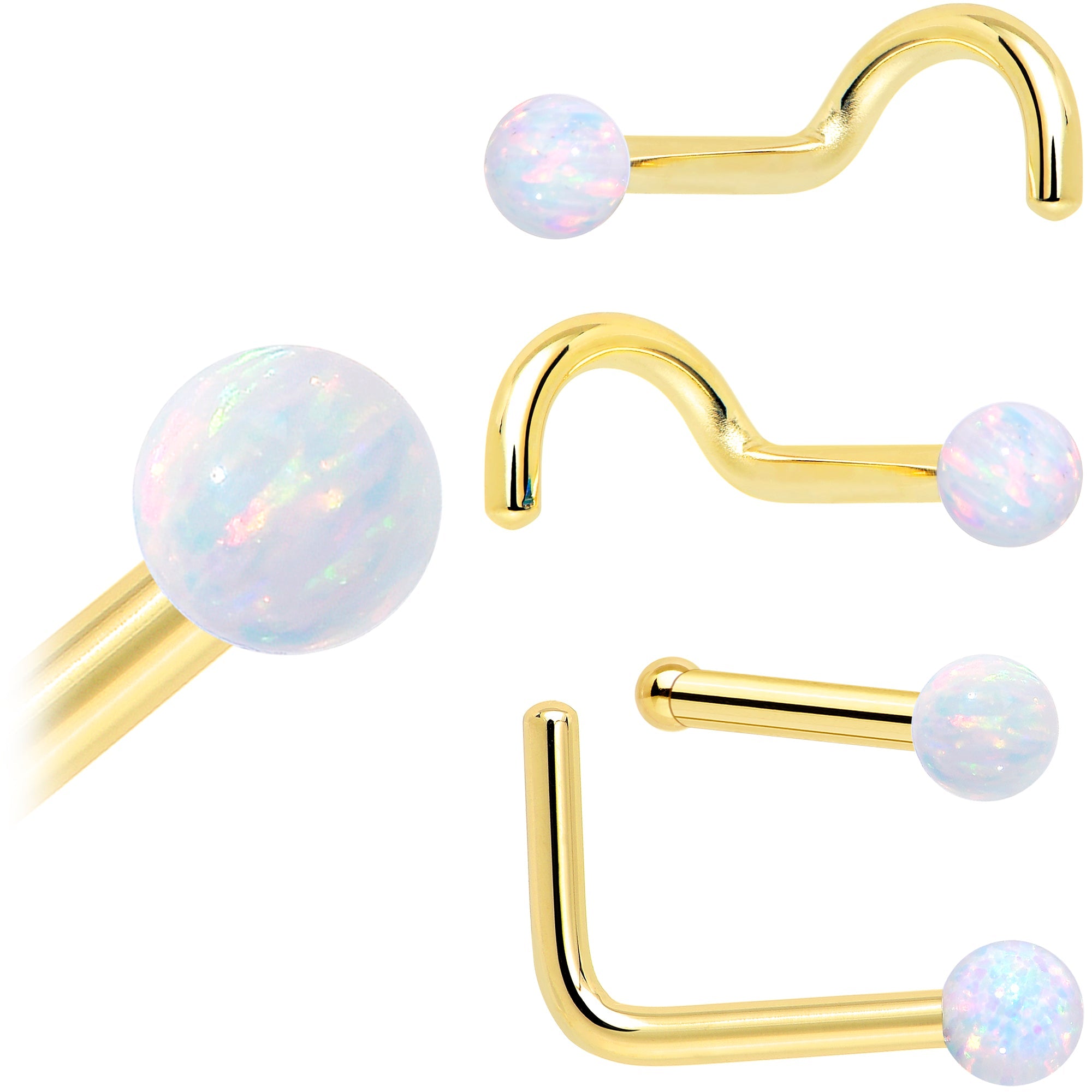 BodyCandy 14k Yellow Gold 2.5mm Synthetic Opal Ball Nose Ring — fabric or material detail