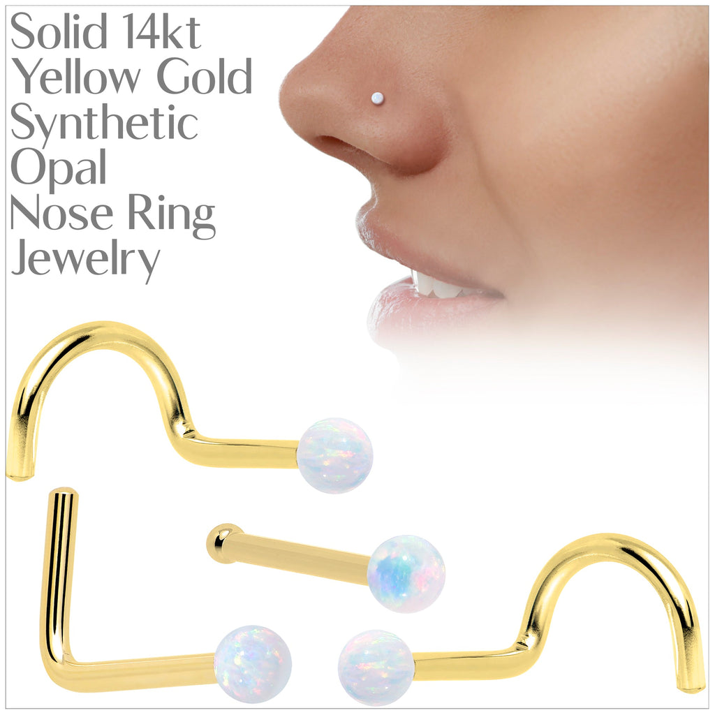 BodyCandy 14k Yellow Gold 2.5mm Synthetic Opal Ball Nose Ring — lifestyle context