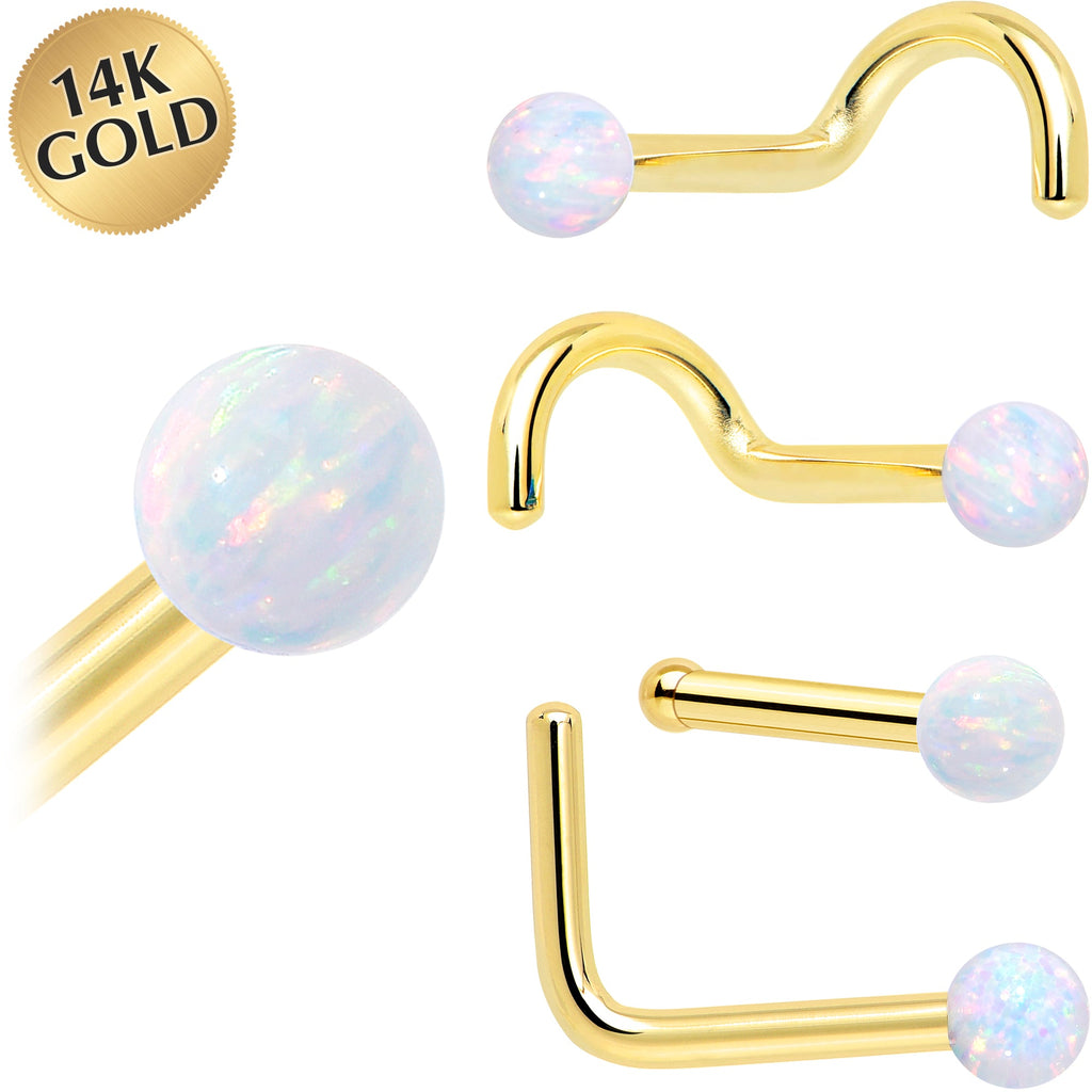 BodyCandy 14k Yellow Gold 2.5mm Synthetic Opal Ball Nose Ring — main product shot