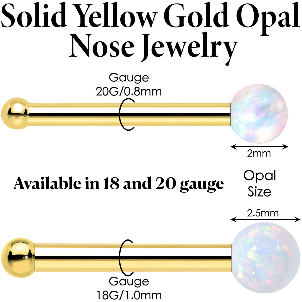 BodyCandy 14k Yellow Gold 2.5mm Synthetic Opal Ball Nose Ring — detail close-up
