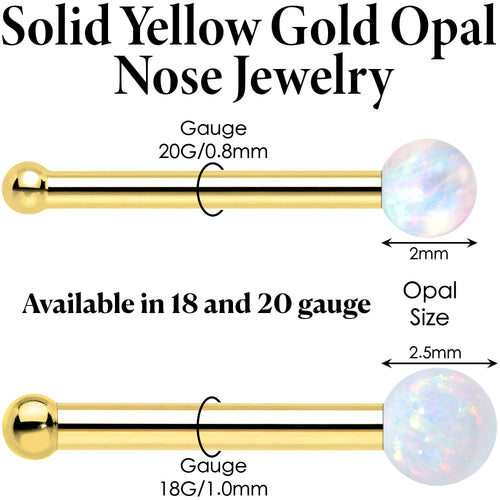 BodyCandy 14k Yellow Gold 2.5mm Synthetic Opal Ball Nose Ring — detail close-up