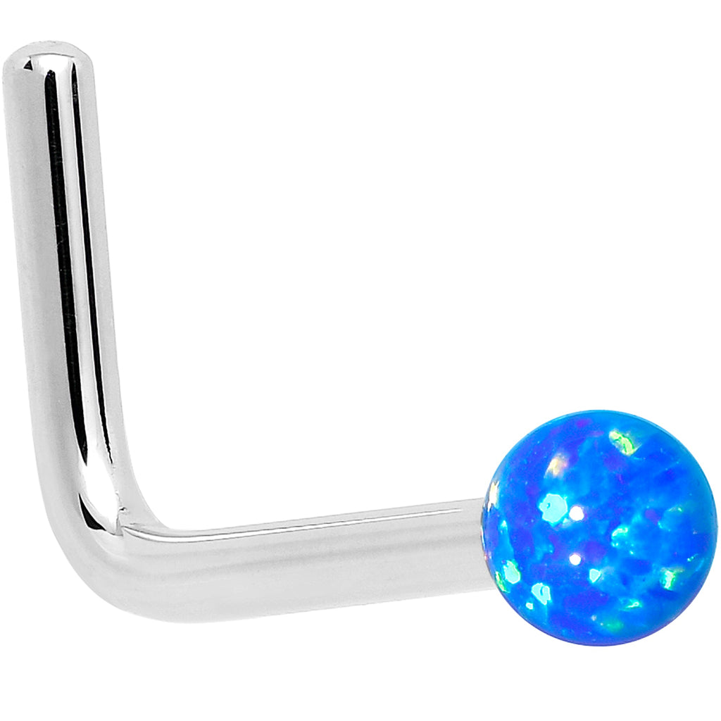 BodyCandy 14k White Gold 2.5mm Blue Synthetic Opal Ball Nose Ring — back view