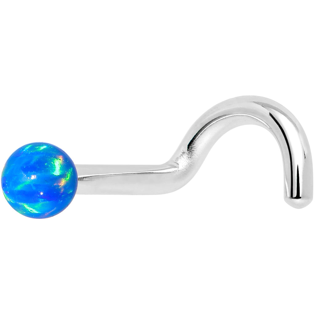 BodyCandy 14k White Gold 2.5mm Blue Synthetic Opal Ball Nose Ring — alternative angle