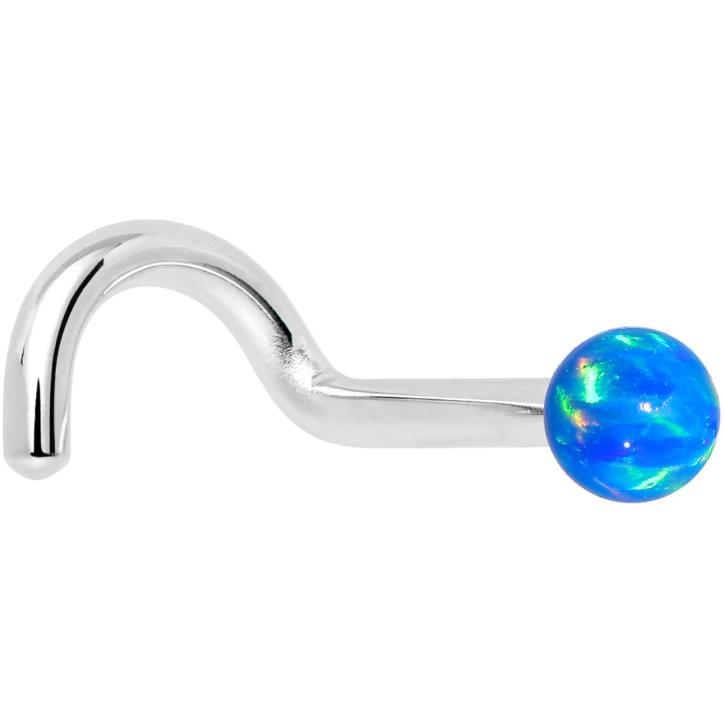 BodyCandy 14k White Gold 2.5mm Blue Synthetic Opal Ball Nose Ring — in-use photo