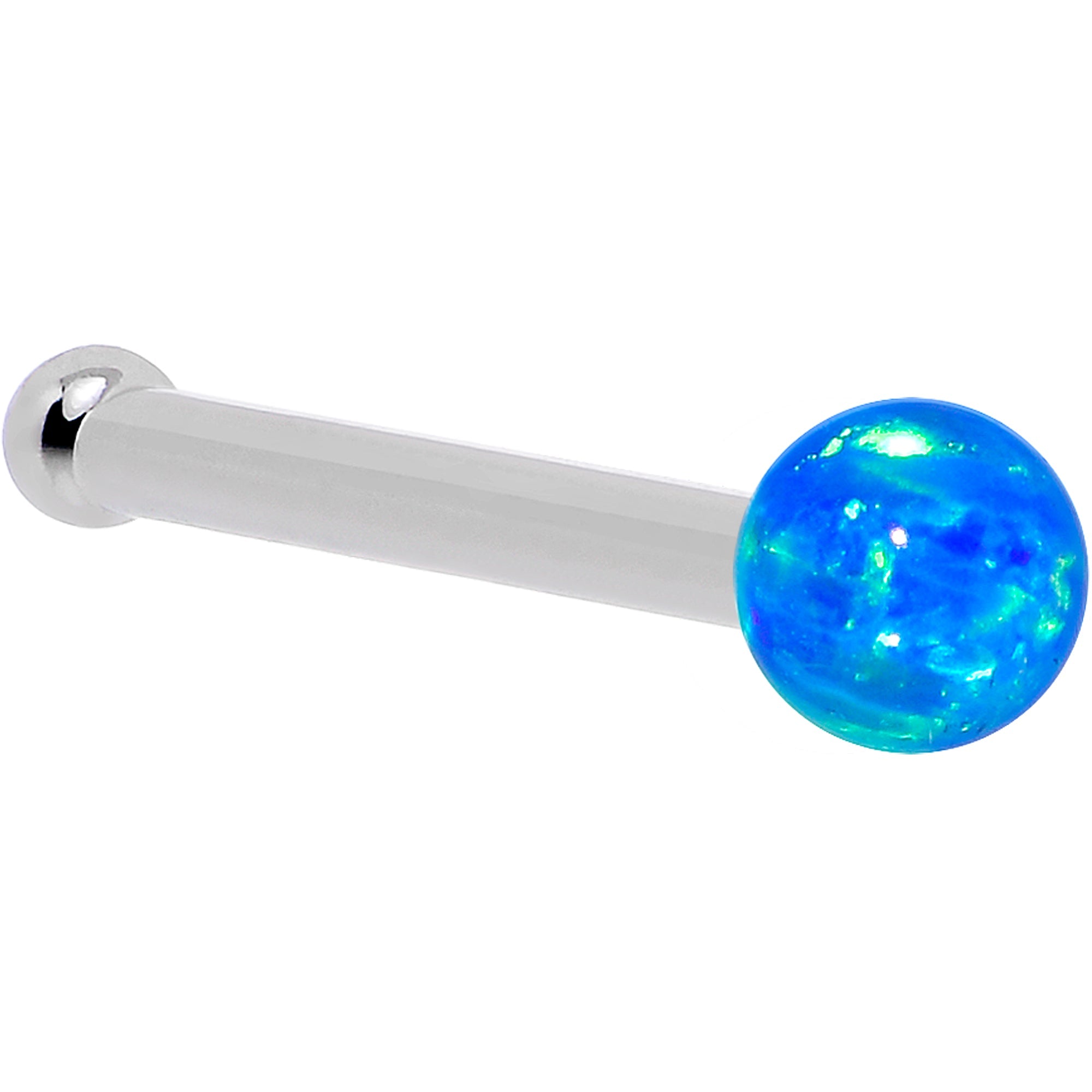 BodyCandy 14k White Gold 2.5mm Blue Synthetic Opal Ball Nose Ring — size reference