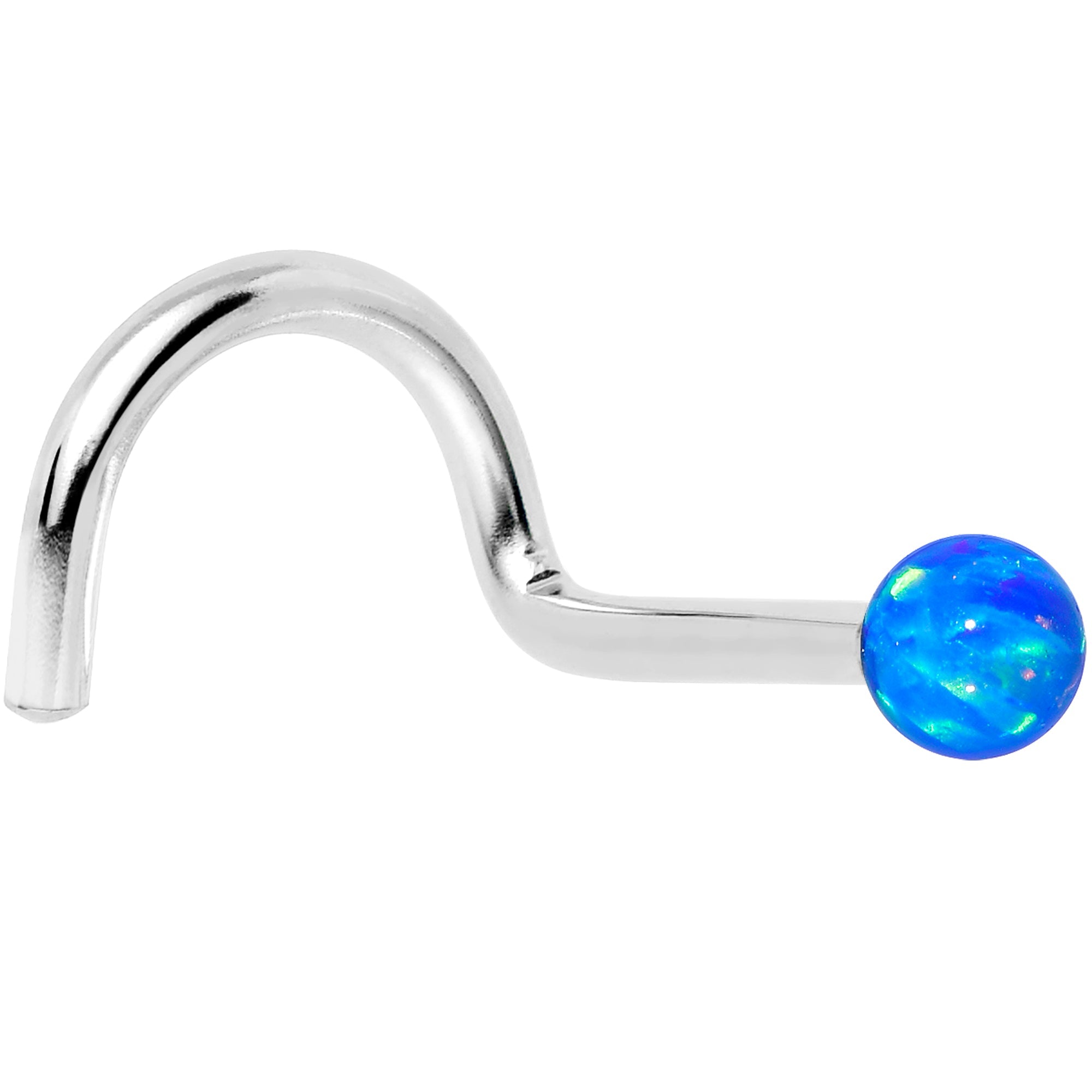 BodyCandy 14k White Gold 2.5mm Blue Synthetic Opal Ball Nose Ring — comparison shot