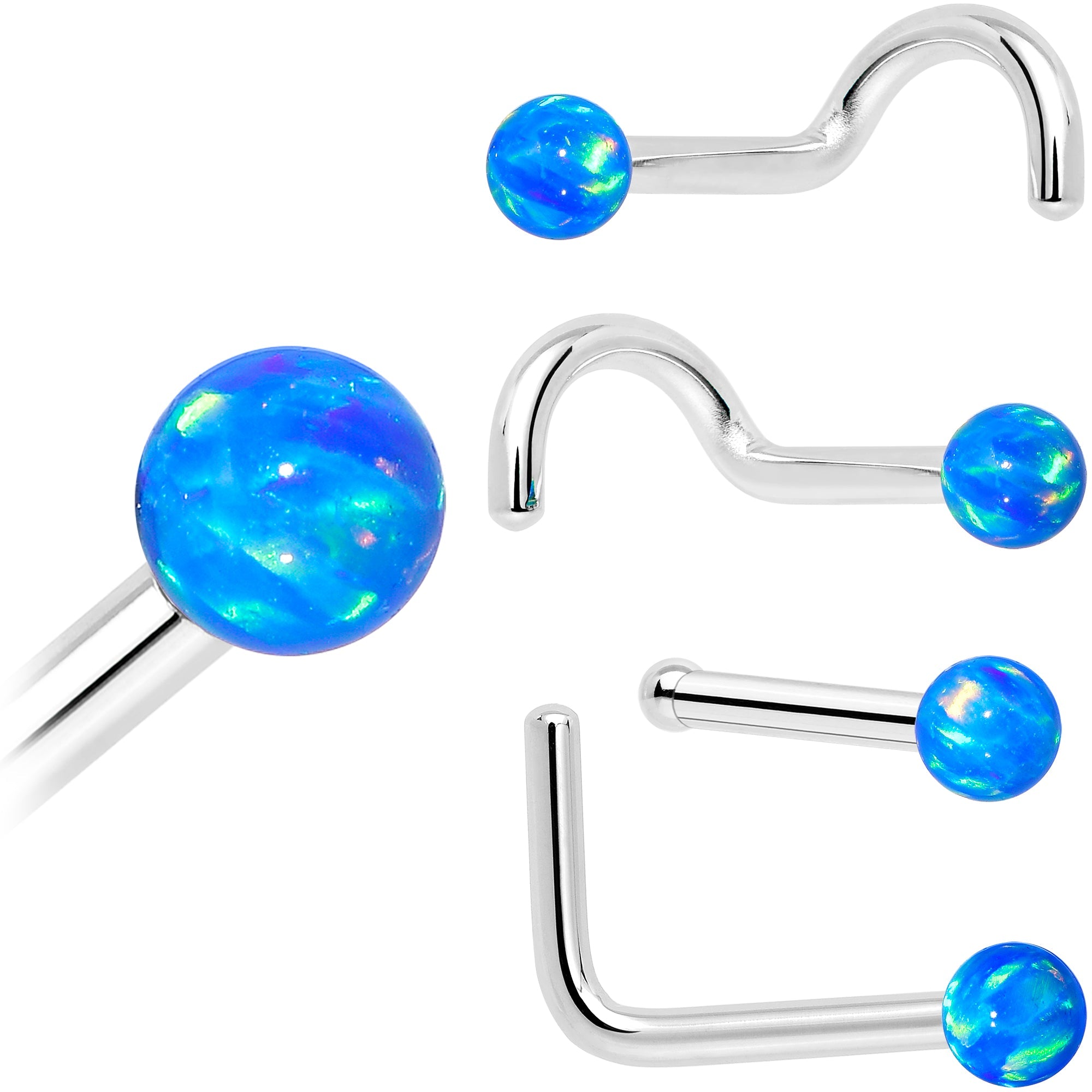 BodyCandy 14k White Gold 2.5mm Blue Synthetic Opal Ball Nose Ring — fabric or material detail