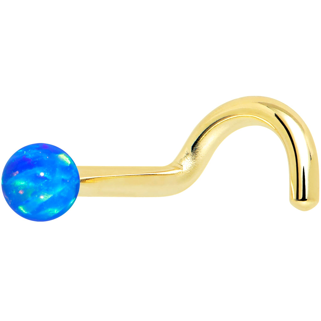 BodyCandy 14k Yellow Gold 2.5mm Blue Synthetic Opal Ball Nose Ring — alternative angle