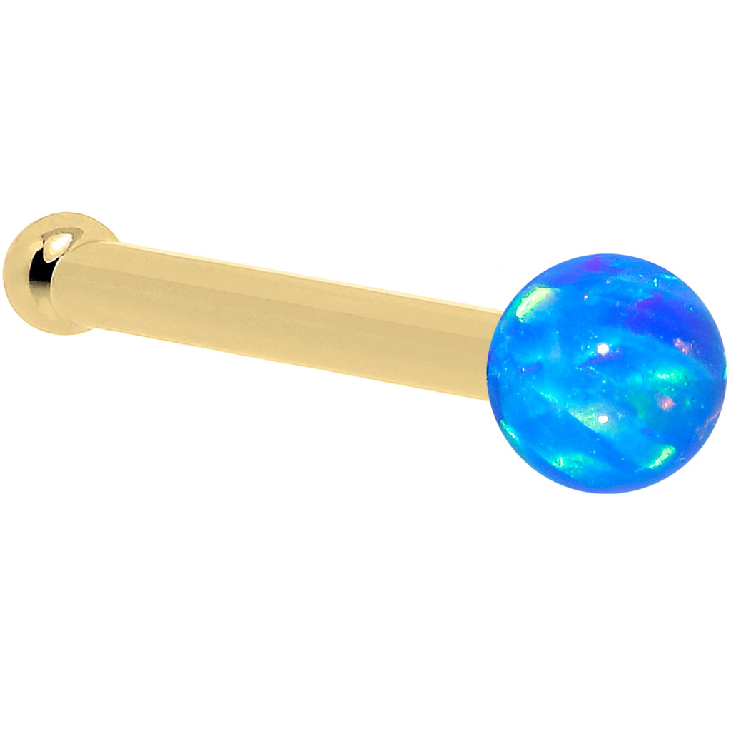 BodyCandy 14k Yellow Gold 2.5mm Blue Synthetic Opal Ball Nose Ring — size reference