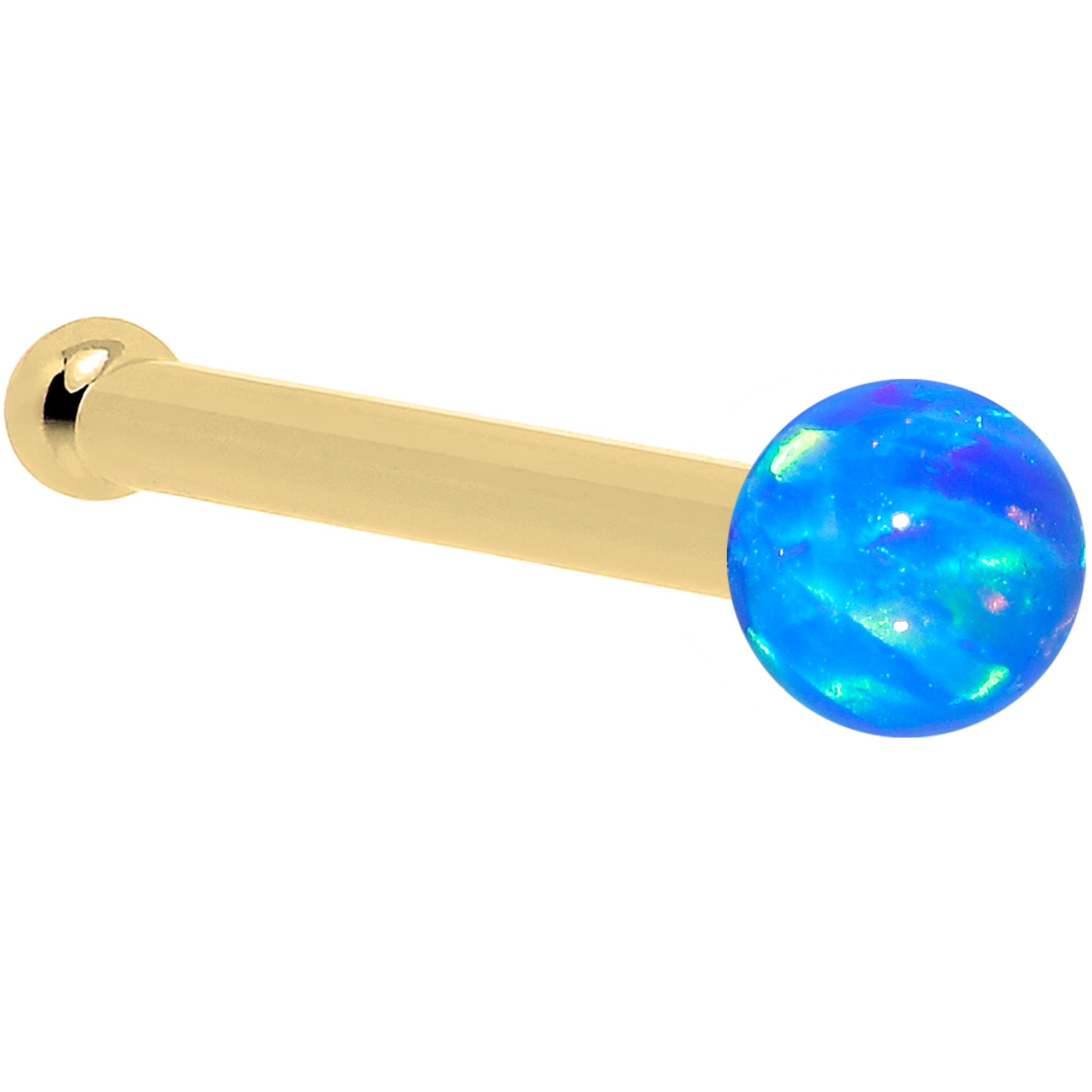 BodyCandy 14k Yellow Gold 2.5mm Blue Synthetic Opal Ball Nose Ring — size reference