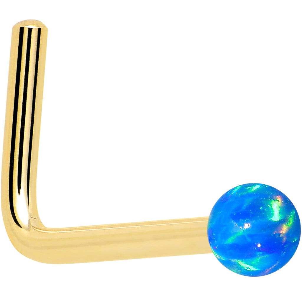BodyCandy 14k Yellow Gold 2.5mm Blue Synthetic Opal Ball Nose Ring — color detail