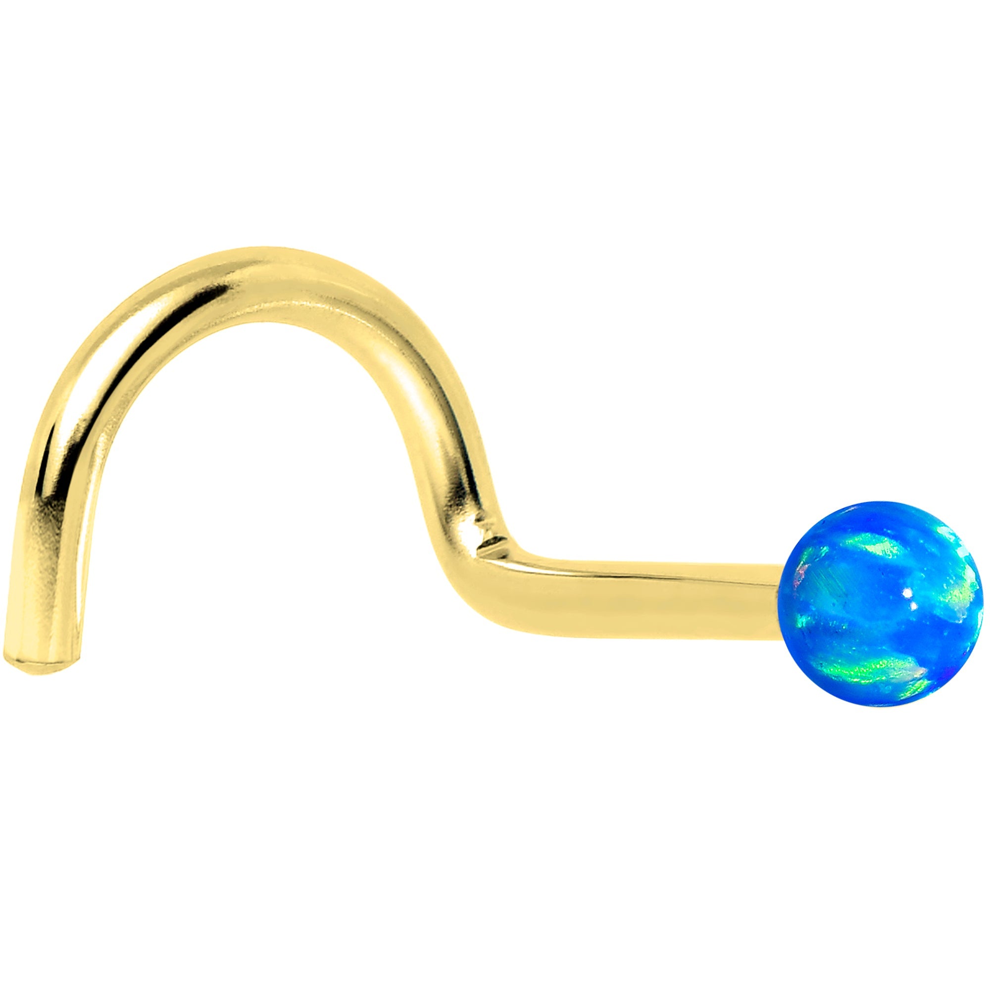 BodyCandy 14k Yellow Gold 2.5mm Blue Synthetic Opal Ball Nose Ring — comparison shot