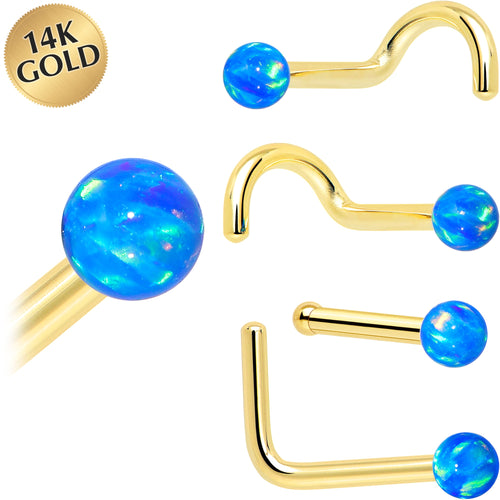 BodyCandy 14k Yellow Gold 2.5mm Blue Synthetic Opal Ball Nose Ring — main product shot