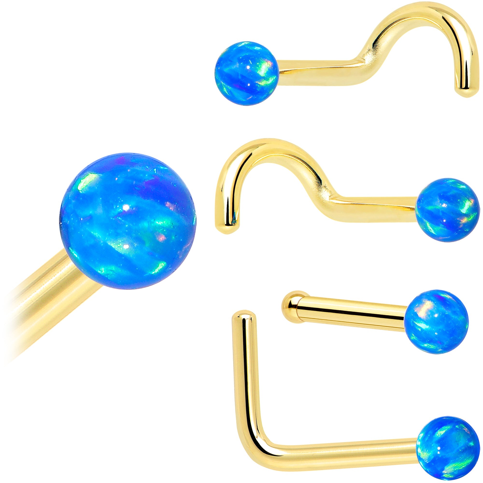 BodyCandy 14k Yellow Gold 2.5mm Blue Synthetic Opal Ball Nose Ring — fabric or material detail