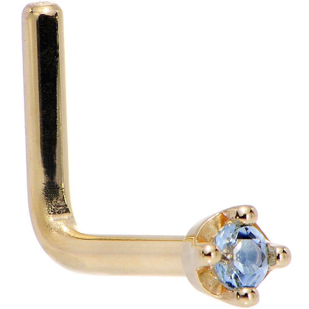 BodyCandy Solid 18K Yellow Gold 1.5mm Genuine Topaz Nose Ring — side view