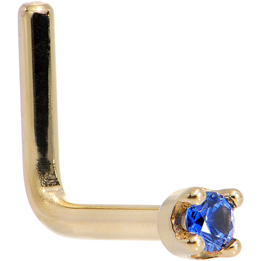 BodyCandy Solid 14K Yellow Gold 1.5mm Genuine Blue Sapphire Nose Stud Ring — in-use photo