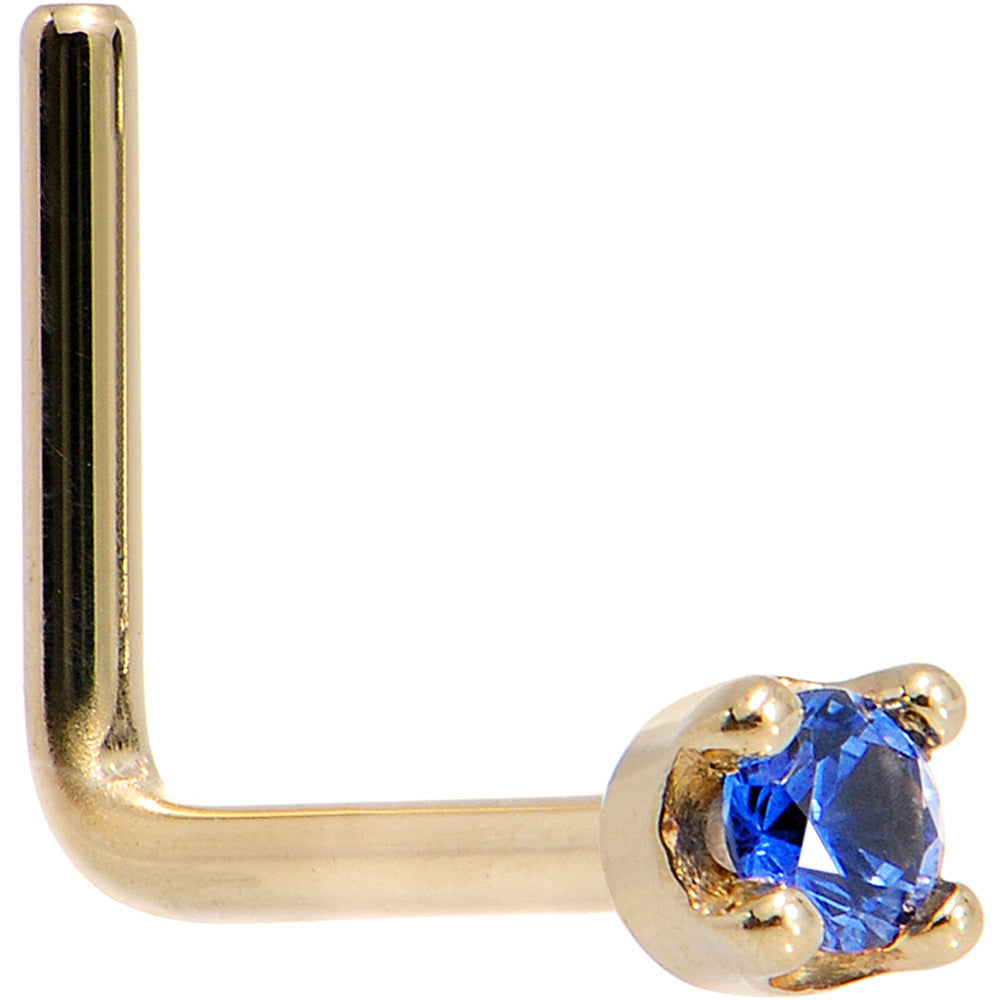 BodyCandy Solid 14K Yellow Gold 1.5mm Genuine Blue Sapphire Nose Stud Ring — color detail