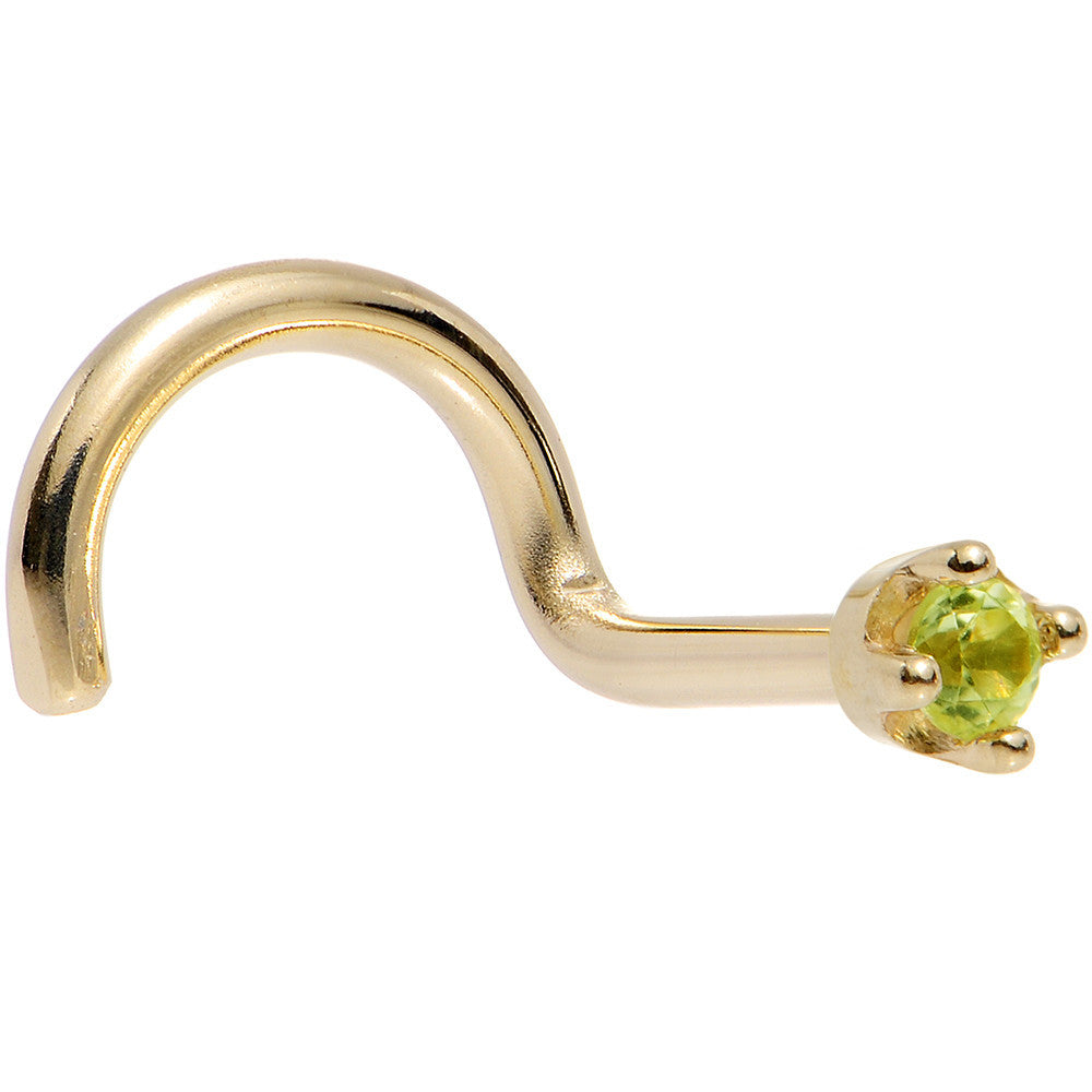 BodyCandy Solid 14K Yellow Gold 1.5mm Genuine Peridot Nose Ring — in-use photo