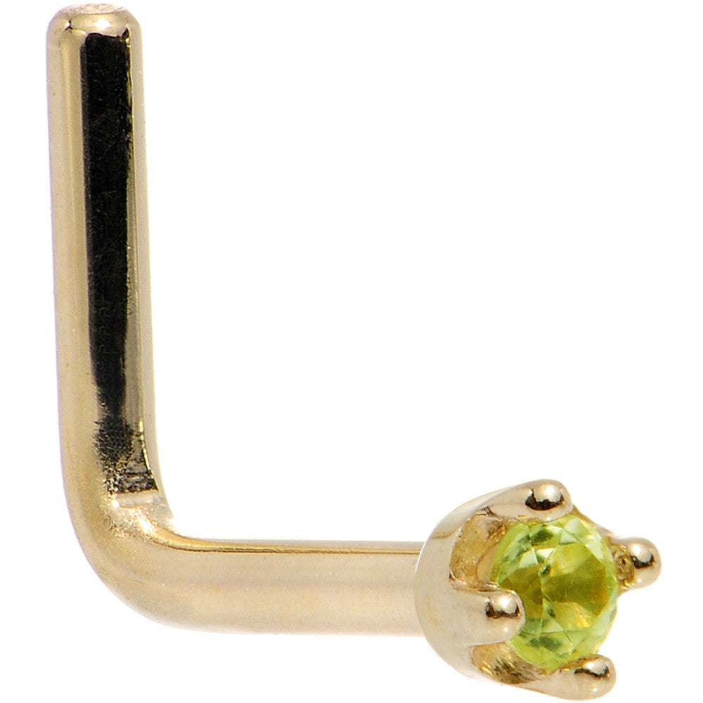 BodyCandy Solid 14K Yellow Gold 1.5mm Genuine Peridot Nose Ring — size reference