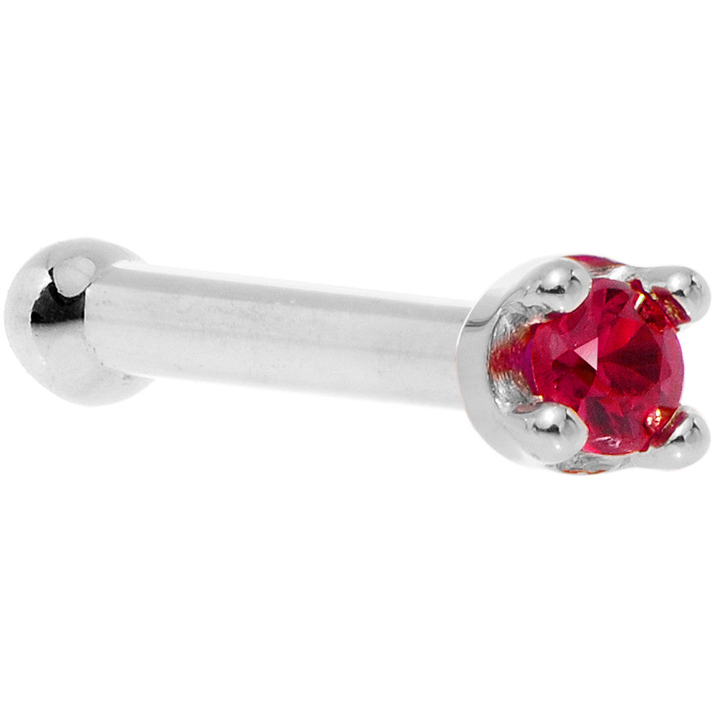 BodyCandy Solid 18K White Gold 1.5mm Diamond Cut Genuine Ruby Nose Ring — side view