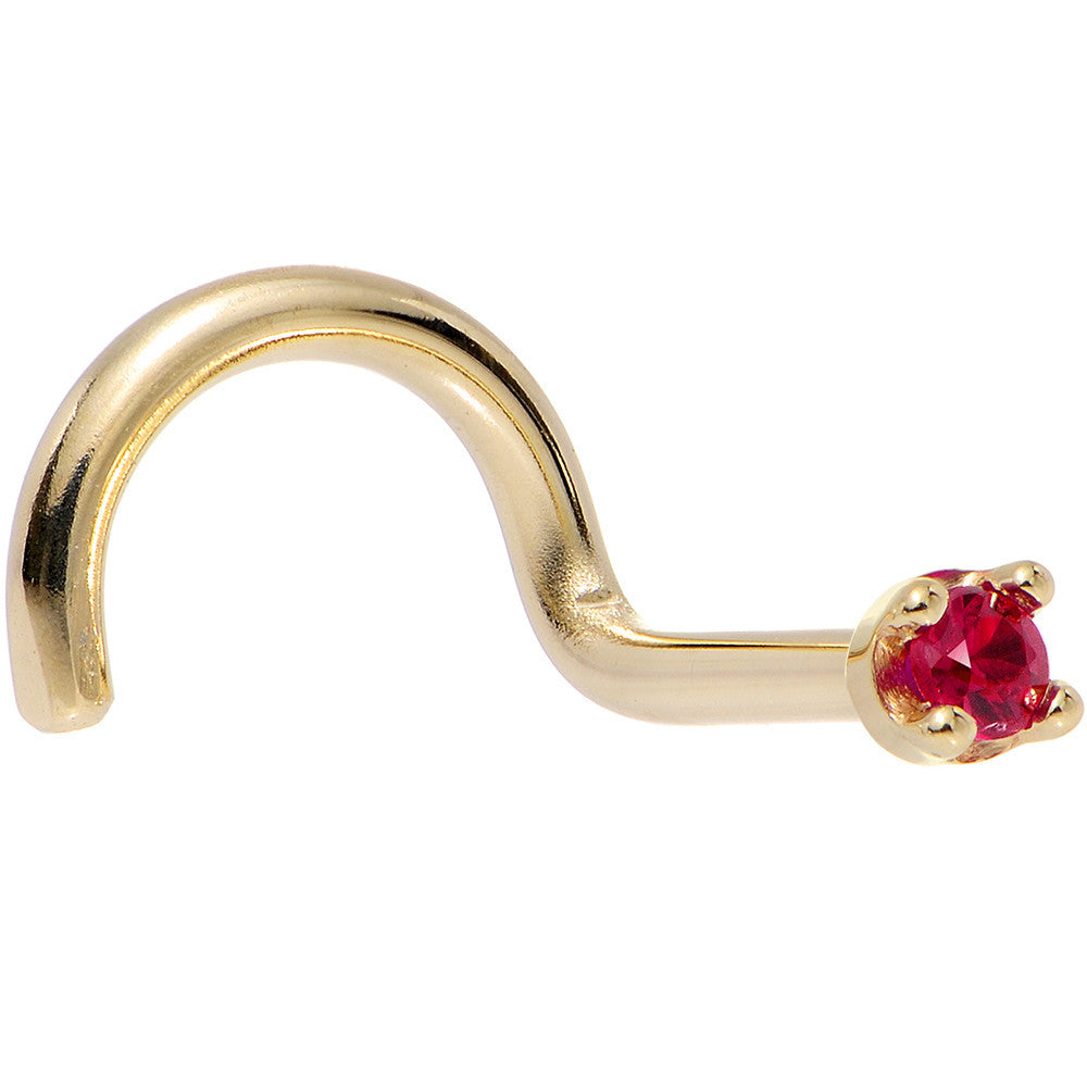 BodyCandy Solid 14K Yellow Gold 1.5mm Diamond Cut Genuine Ruby Nose Ring — in-use photo