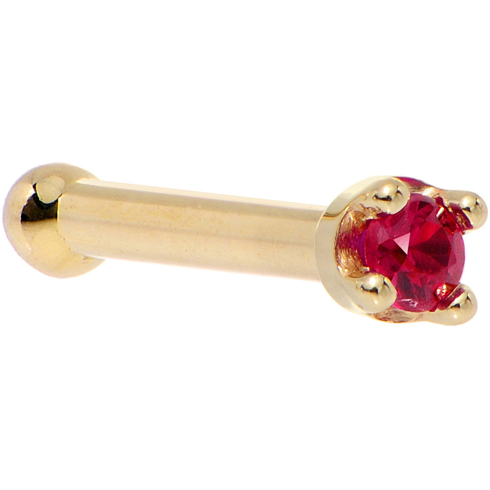 BodyCandy Solid 14K Yellow Gold 1.5mm Diamond Cut Genuine Ruby Nose Ring — color detail
