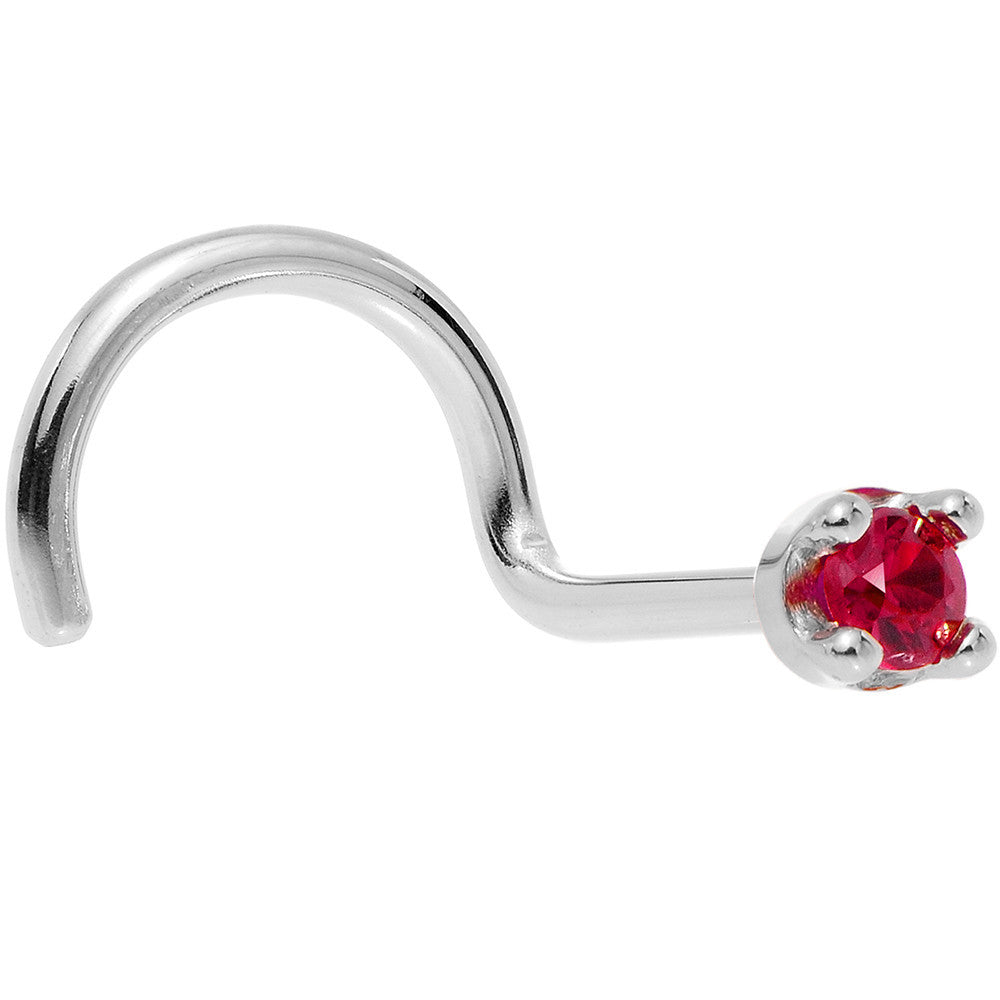 BodyCandy Solid 14K White Gold 1.5mm Diamond Cut Genuine Ruby Nose Ring — in-use photo