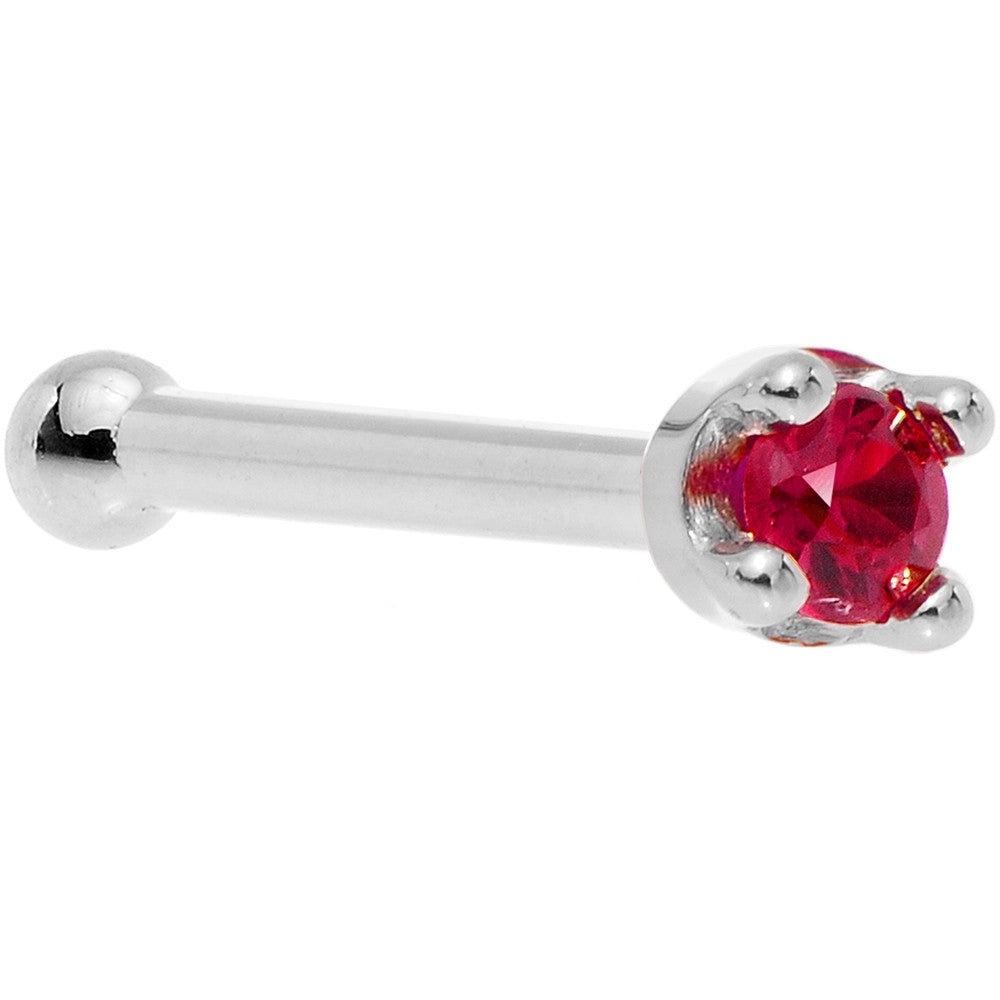 BodyCandy Solid 14K White Gold 1.5mm Diamond Cut Genuine Ruby Nose Ring — color detail