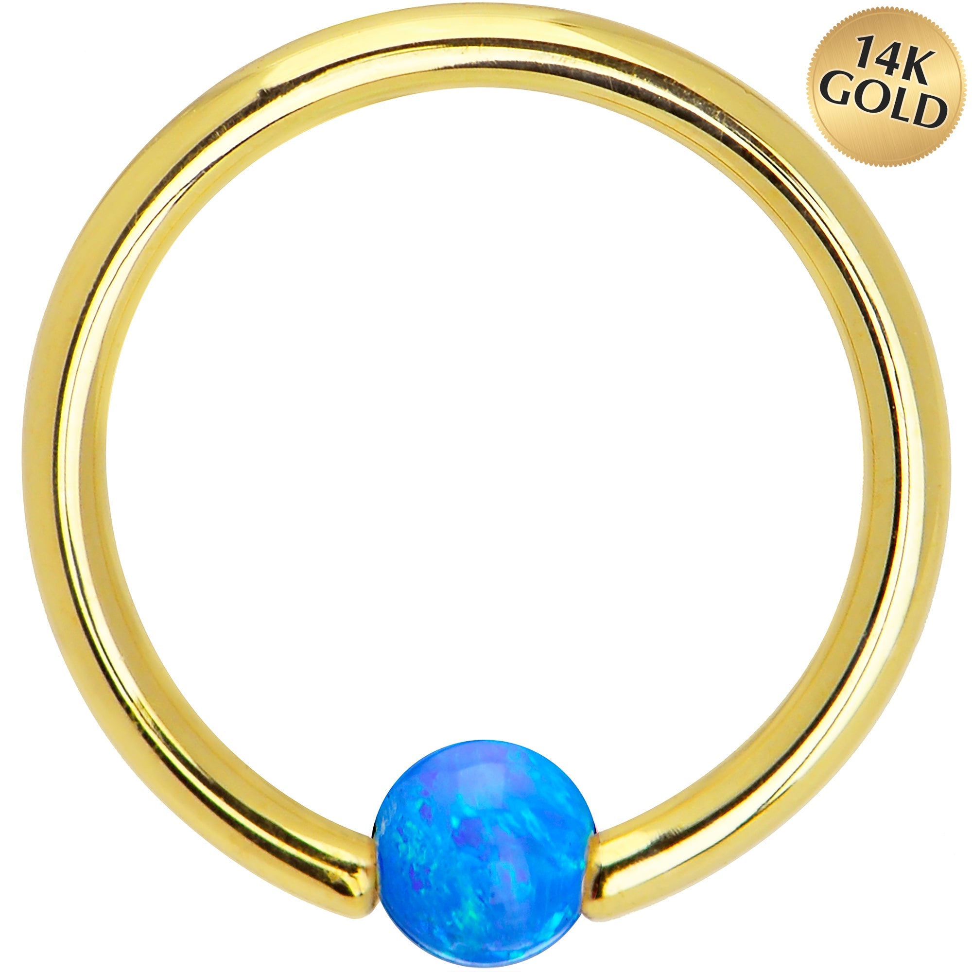 BodyCandy 14G 3/8 Solid 14K Gold Blue Synthetic Opal Captive Ring — main product shot