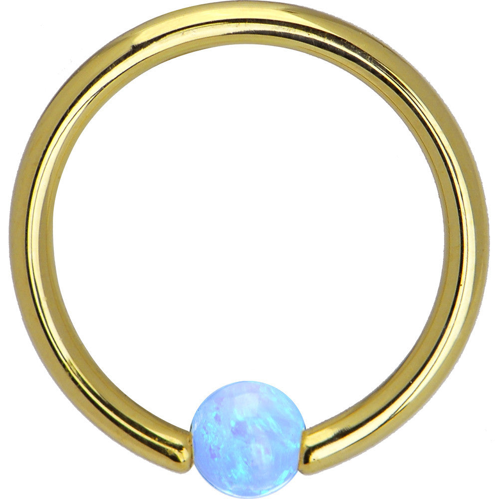 BodyCandy 14G 3/8 Solid 14K Gold Light Blue Synthetic Opal Captive Ring — detail close-up