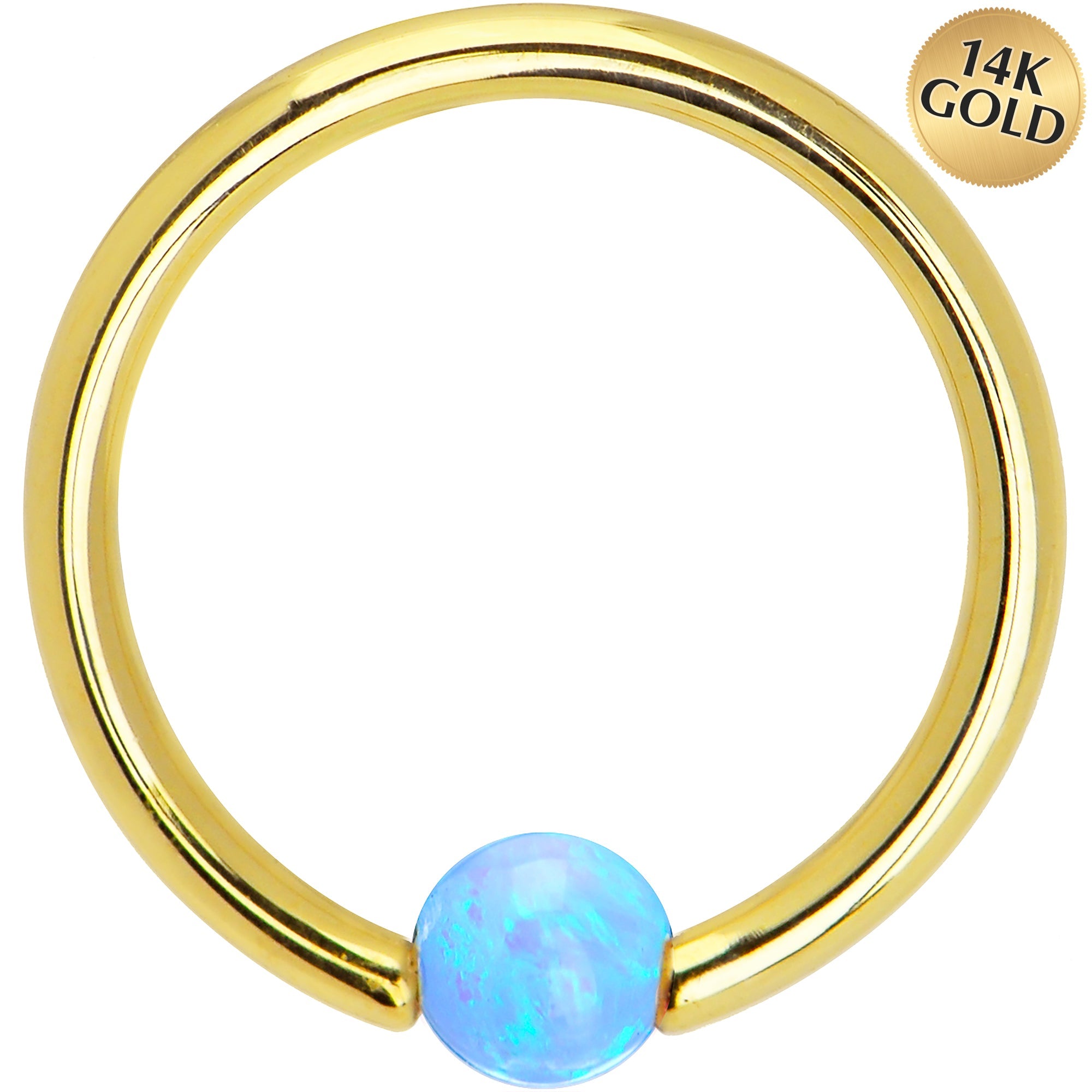 BodyCandy 14G 3/8 Solid 14K Gold Light Blue Synthetic Opal Captive Ring — main product shot