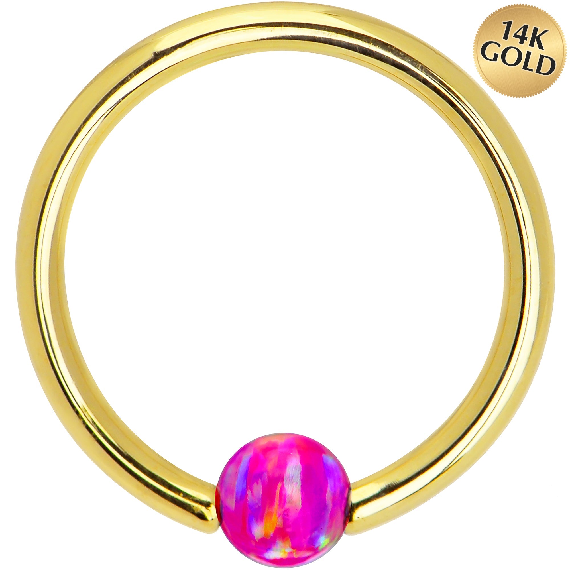 BodyCandy 14G 3/8 Solid 14K Gold Purple Synthetic Opal Captive Ring — main product shot