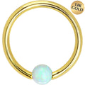 BodyCandy 14G 3/8 Solid 14K Yellow Gold White Synthetic Opal Captive Ring — main product shot