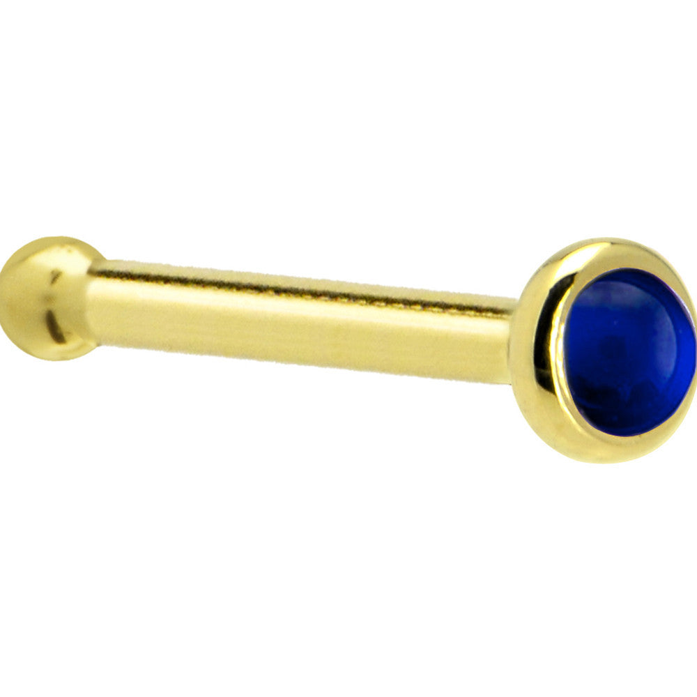 BodyCandy Solid 14K Yellow Gold 2mm Genuine Sapphire Nose Ring — detail close-up