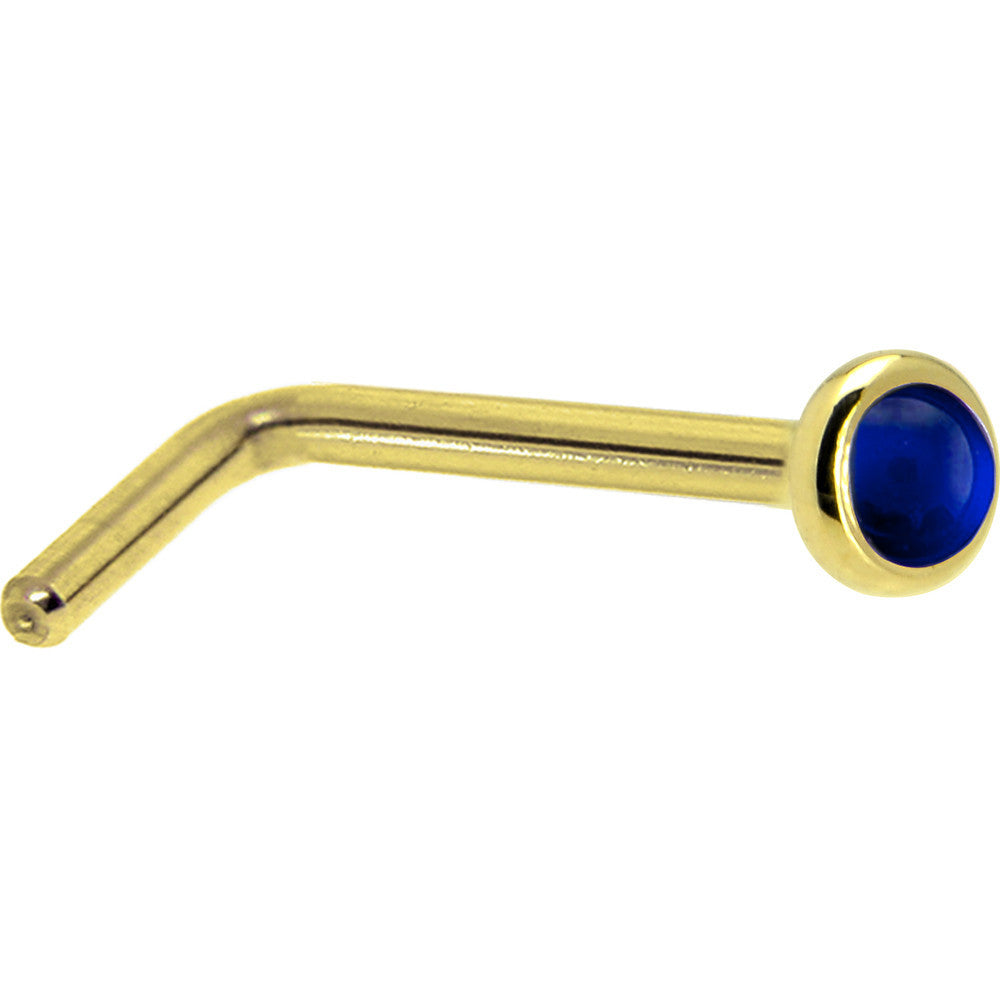 BodyCandy Solid 14K Yellow Gold 2mm Genuine Sapphire Nose Ring — side view
