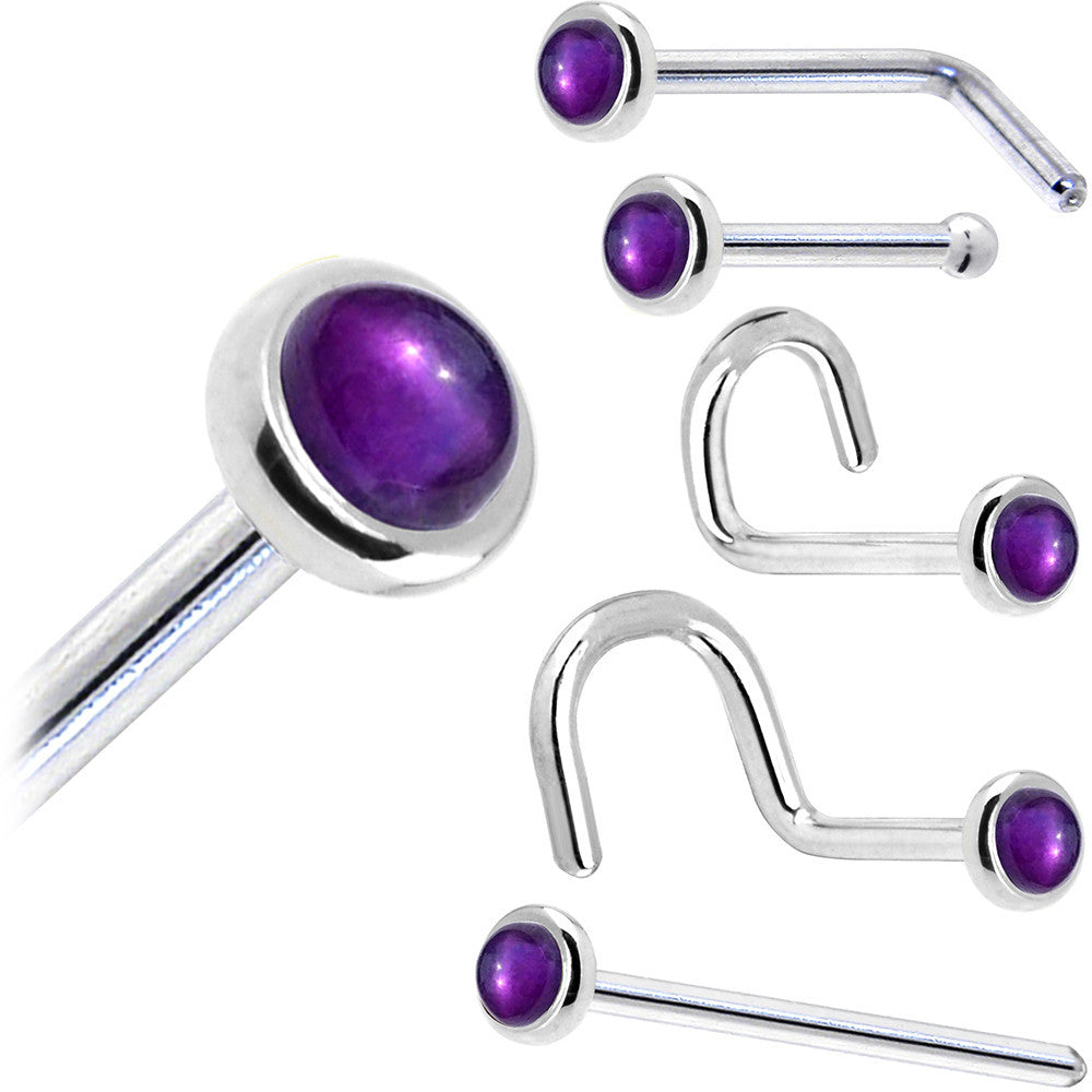 BodyCandy Solid 14K White Gold 2mm Genuine Amethyst Nose Ring — in-use photo