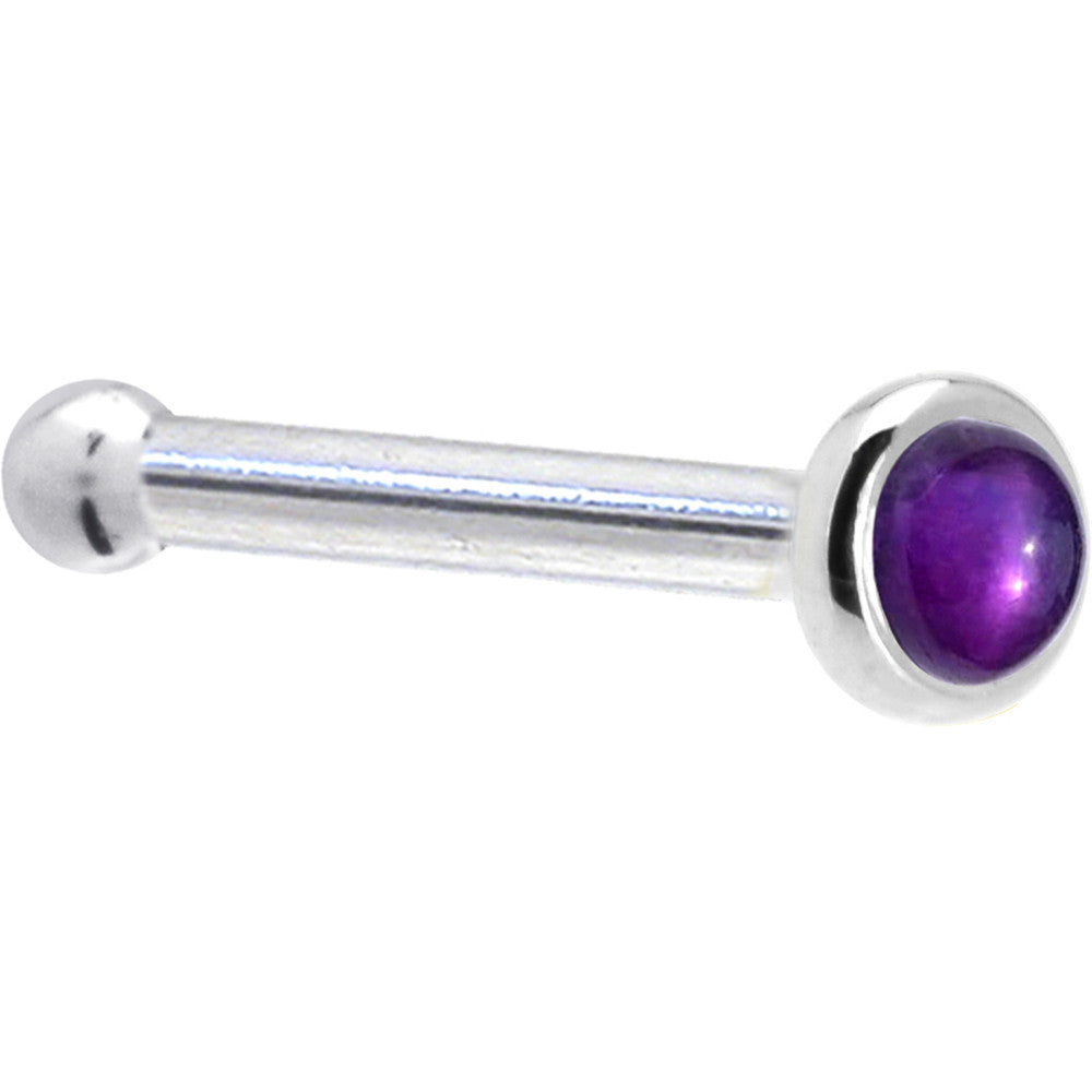BodyCandy Solid 14K White Gold 2mm Genuine Amethyst Nose Ring — side view