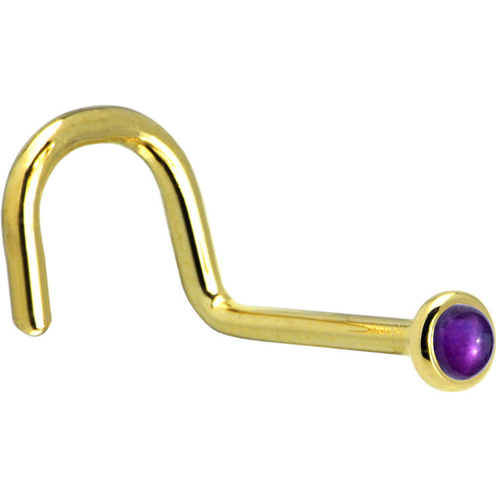 BodyCandy Solid 14K Yellow Gold 2mm Genuine Amethyst Nose Ring — alternative angle