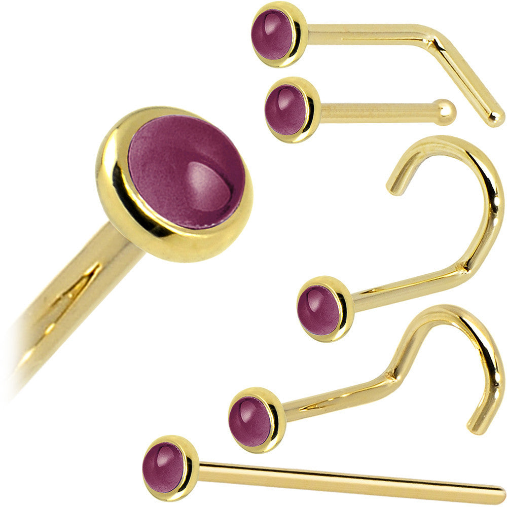 BodyCandy Solid 14K Yellow Gold 2mm Genuine Raspberry Rhodolite Garnet Nose Ring — size reference