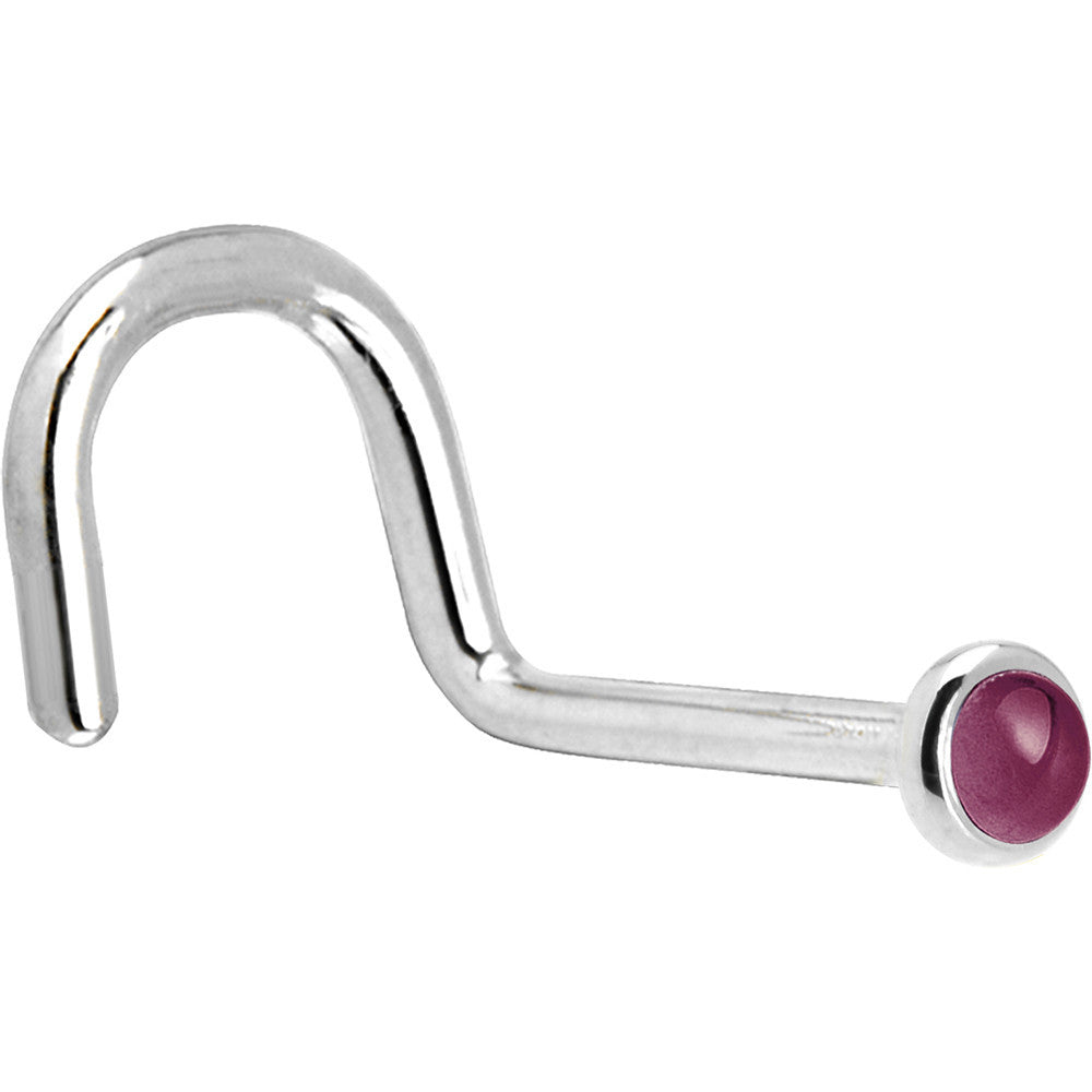 BodyCandy Solid 14K White Gold 2mm Genuine Raspberry Rhodolite Garnet Nose Ring — detail close-up